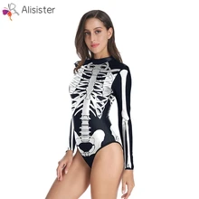 Дизайн, 3D Рисунок скелета, сдельный купальник, длинный рукав, пляжный купальный костюм, женский сексуальный купальник размера плюс