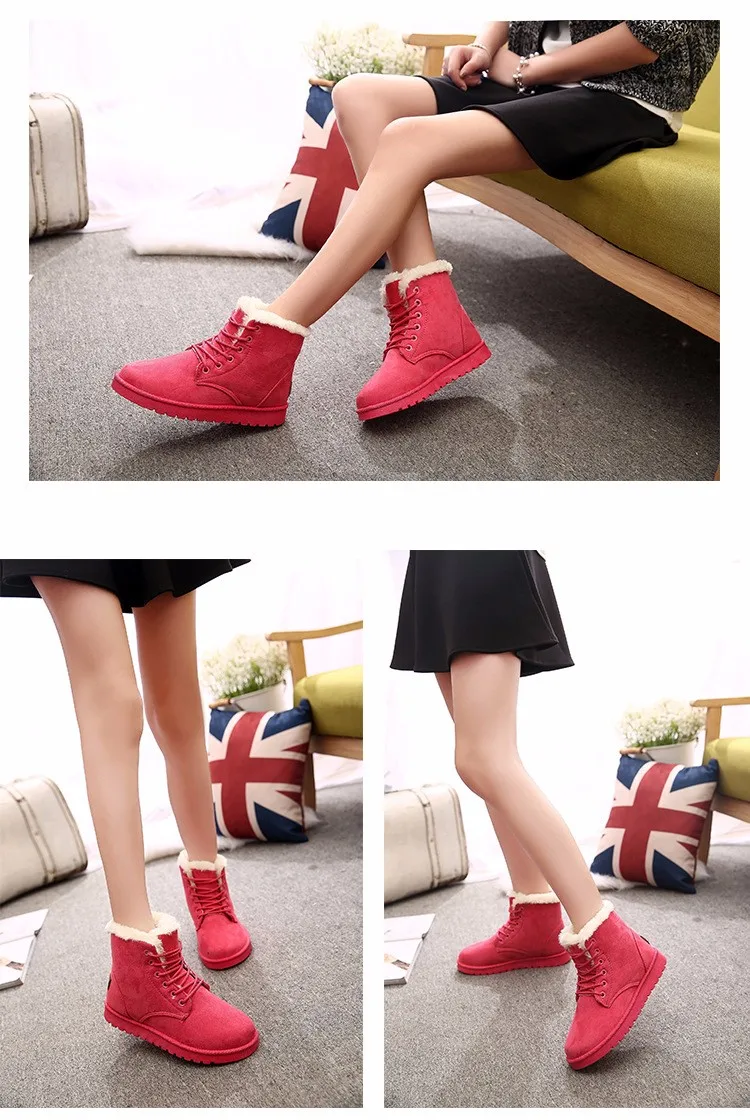 2016 Winter Woman Boots Lace-up Solid Flat Ankle Boots Casual Round Toe Woman Shoes Fashion Warm Plus Cotton Shoes ST903 (6)