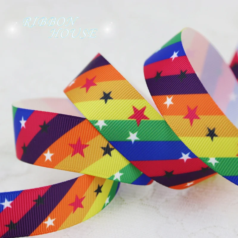 1" (25mm) printed grosgrain ribbon colored star series ribbon gift wrap