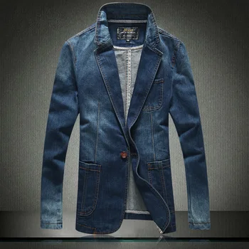 

YASUGUOJI New 2019 Fashion Slim Blazer In Men Single Button Mens Stage Jackets Casual Denim Jacket Men Blazer Designs
