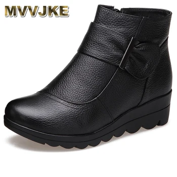 

MVVJKE 2018 Snow boots shoes women genuine leather large yard winter boots women boots warm plush winter shoes Big Size 35-41