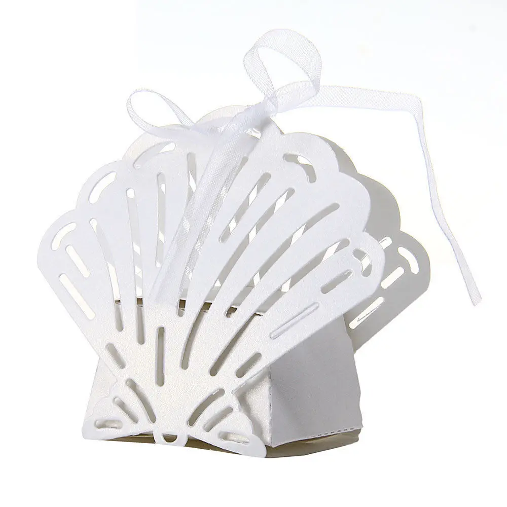 Pack Of 50 Laser Cut Seashell Wedding Favor Box With Organza Pack Of 50 Laser Cut Seashell Wedding Favor Box With Organza Ribbon Beach Themed Birthday Party Candy Bo Oniere In Gift Bags Wring