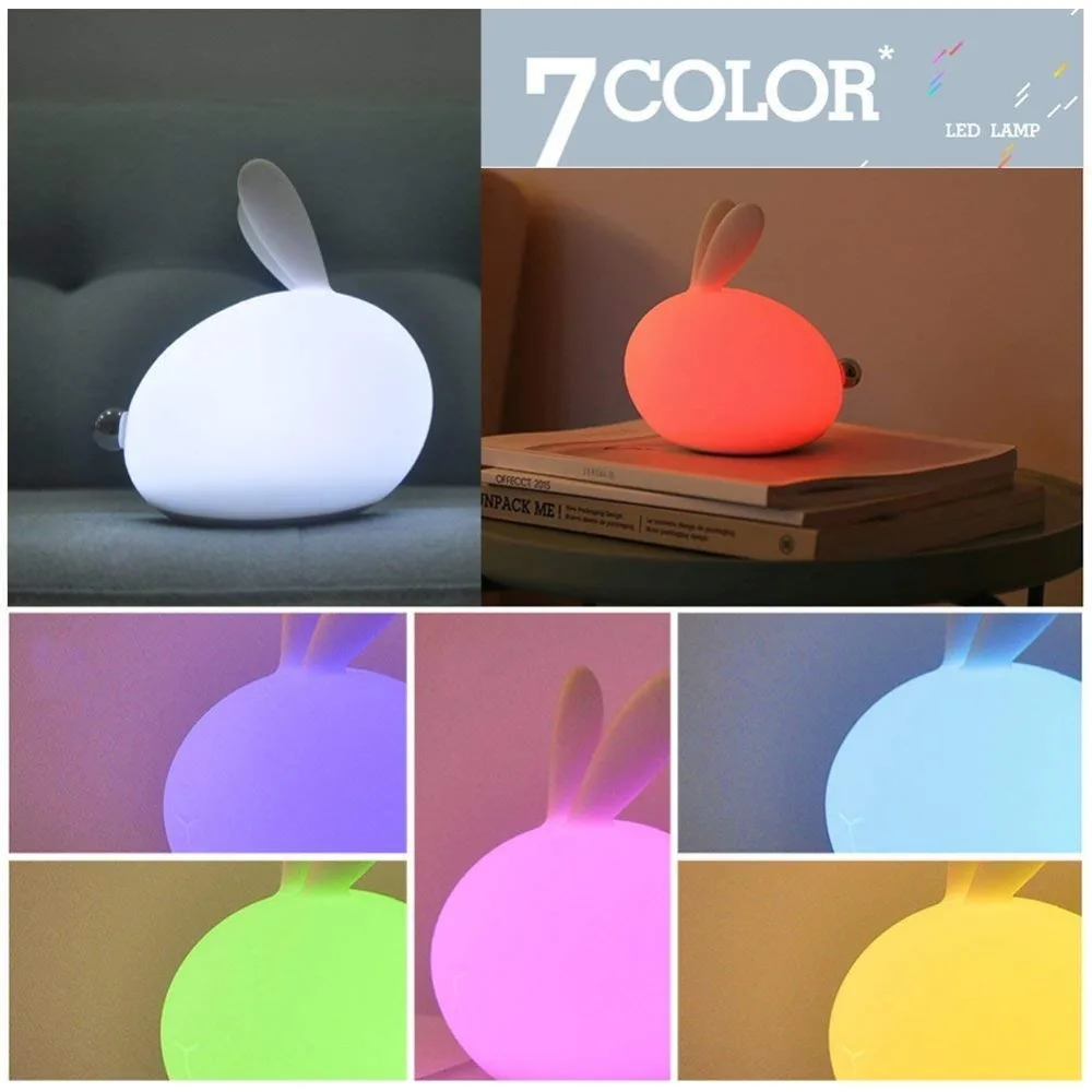 Дети Кролик светодио дный ночник ребенок многоцветный силиконовые ночник с Сенсор Touch Управление USB Перезаряжаемые свет стол игрушки