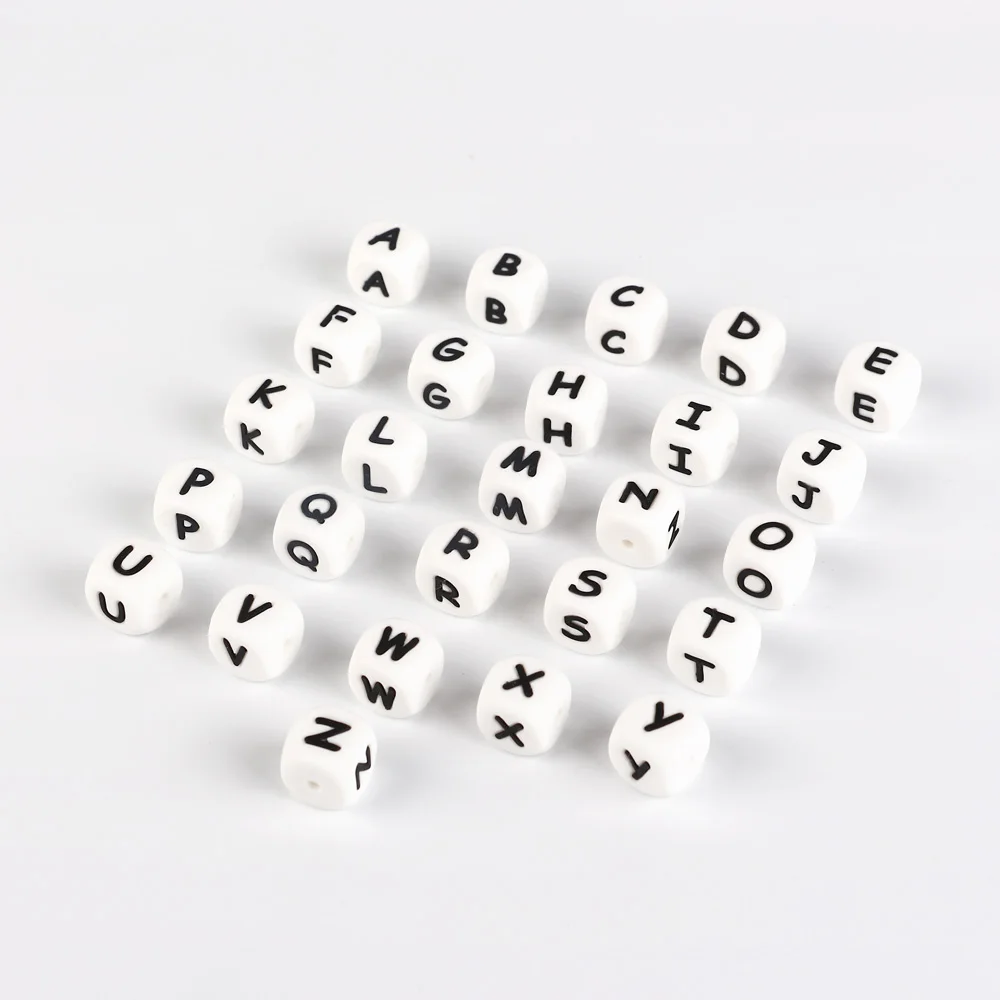 * 50Pcs Letras Teether Bead BPA Free 12mm Silicone Letter Beads For Jewelry Making Baby Teether Necklace Pacifier Chain