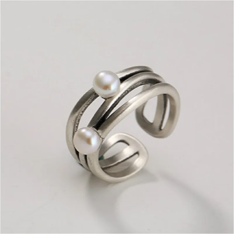

100% Authentic 925 Sterling Silver Irregular Line Mosaic Shell Pearl Open Rings For Women Silver Ring Elegant Jewelry Ring