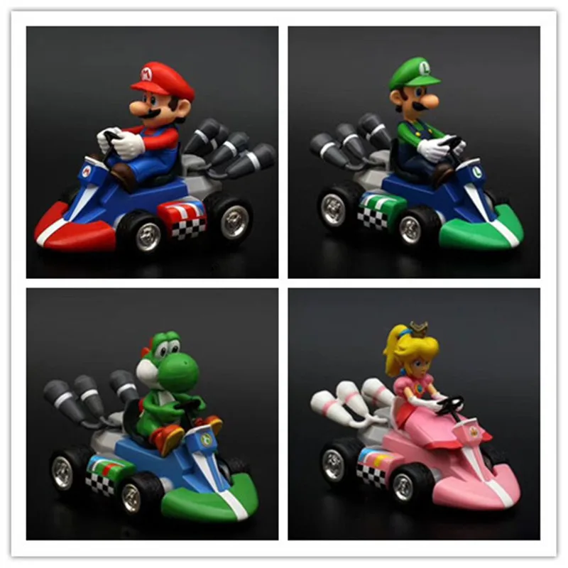 7 Styles Super Mario Bros Action Figure Mario Pull Back Kart Racer Car Donkey Kong Luigi Yoshi Toad Princess Action Figures Toys
