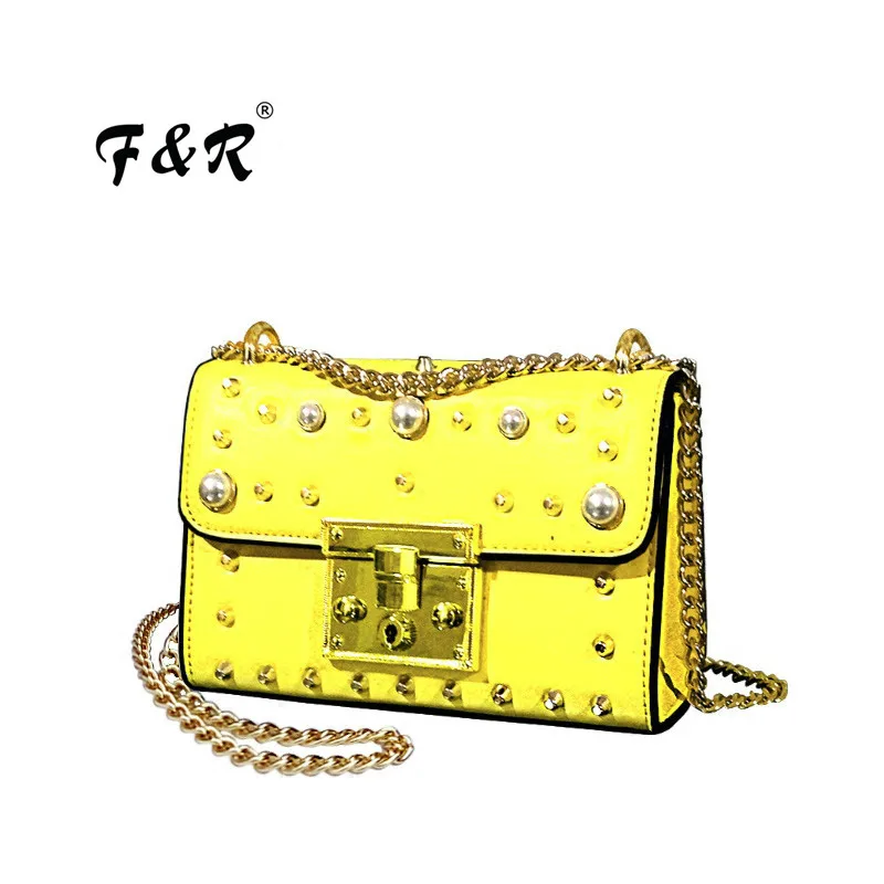 

Luxury Rivet messenger bag color crossbody bag for Women Fashion leather handbag pearl design female bag luis vuiton gg bag