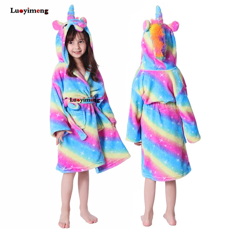 Детский фланелевый единорог с животными, банный халат для девочек и мальчиков, одежда для сна, Детская Пижама-халат, зимний халат для малышей, пижамы кигуруми