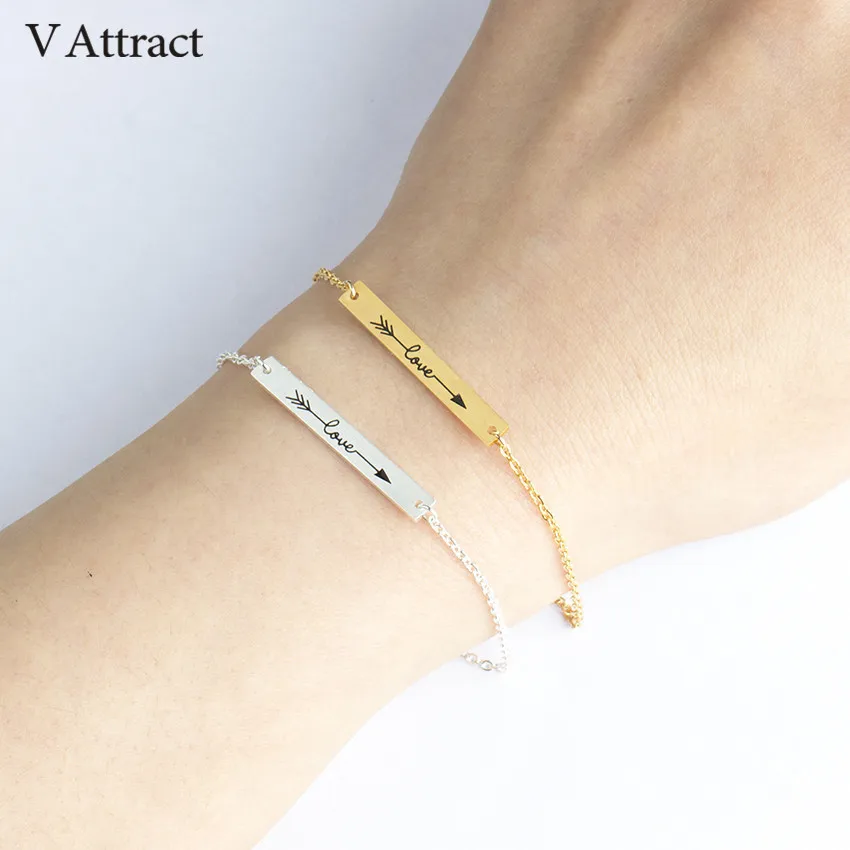 

V Attract 2018 Stainless Steel Geometric Bar Bracelets Couples Jewelry Silver Chain & link Love Arrow Charm Bracelet Masculino