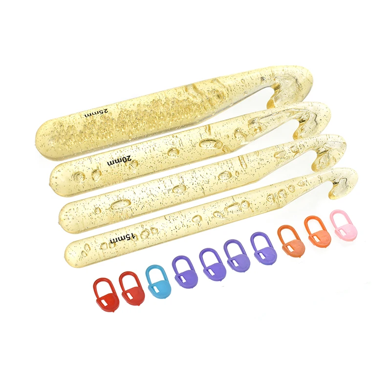 

1 set 4 pcs Big Size Plastic handle Transparent Craft Crochet Hooks Knitting Needles DIY Crafts Yarn Weave Needles with Bag