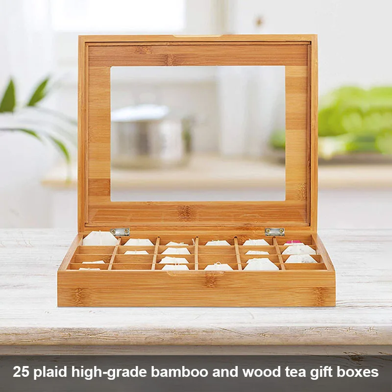 

Hot New Convenient 25 Slots Bamboo Wood Portable Tea Coffee Storage Box for Kitchen XH8Z MA19