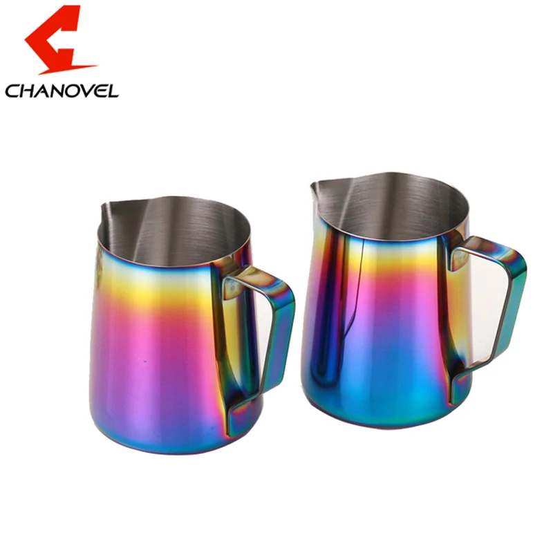 

CHANOVEL Espresso Coffee Pitcher Barista Craft Coffee Latte Milk Frothing Jug 304 Stainless Steel Colorful Pitcher Mug 350 600ml