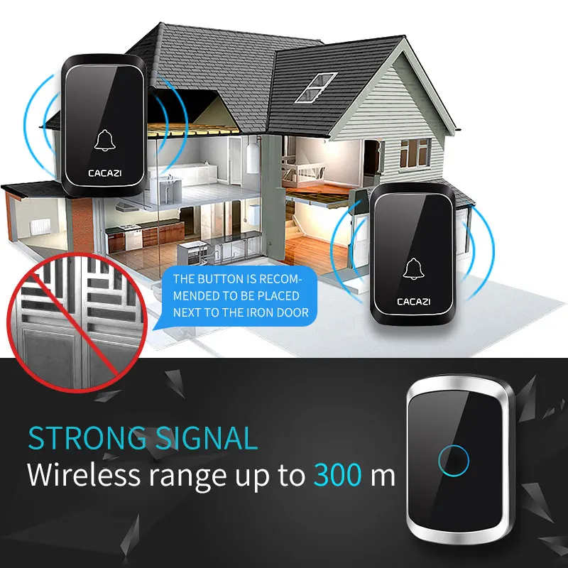 CACAZI Wireless Door Bell Waterproof Battery 1 2 Transmitter 1 2 Receiver US EU UK AU Plug Home Bell Wireless Ring Bell Chime