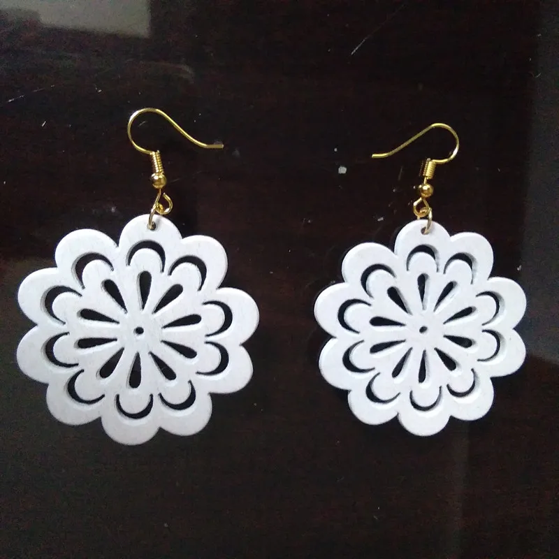 

17 Colors Hollow Carving wood Flower Drop Earrings Handmade Earrings Personality Laser Cut eco Wooden Jewelry