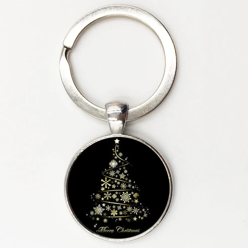 Glass tile christmas tree keyring Snowflake key chians merry christmas