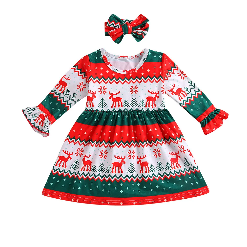 Cute Toddler Baby Dresses Girls Deer Striped Princess Dress Outfits Clothes Gift