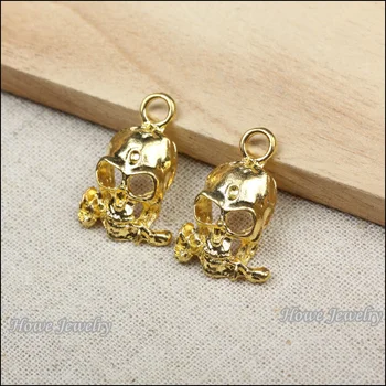 

36pcs vintage Steampunk skull pendant gold color zinc alloy Pendant DIY European Style jewelry findings C029
