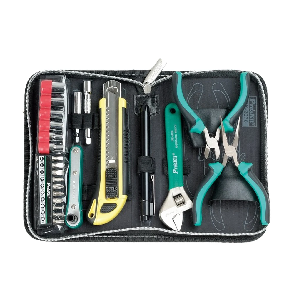 

Proskit 2076B Household Hand Tool Set Electrician Tool Kit Pliers Wrench Screwdriver Set Tool Bag Bo