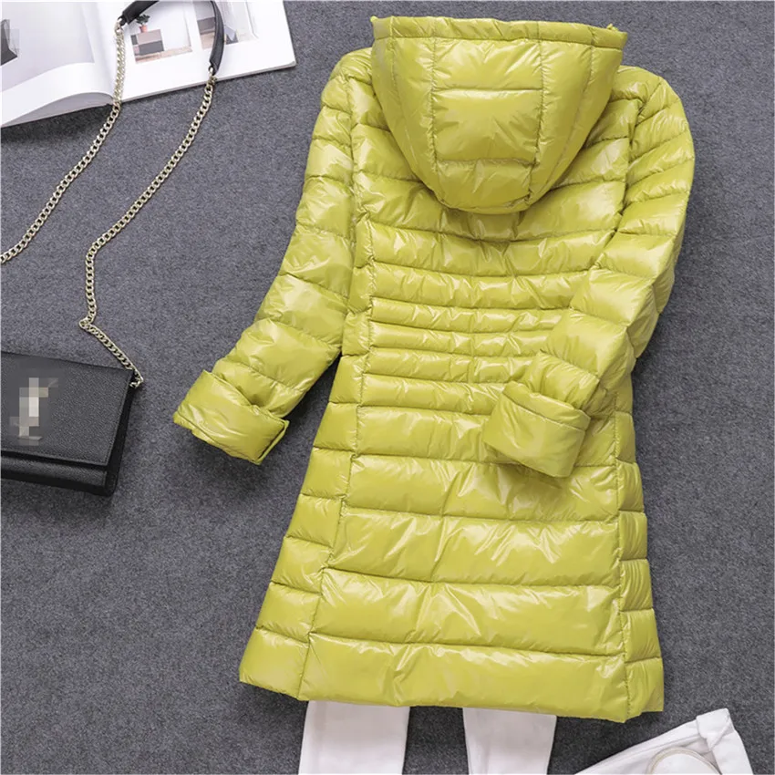 

New Winter Slim Women White Duck Down Jacket Big Size S-7XL Down Jacket Lady Midi Long Down Coat Hooded Coats Female Jackets 549
