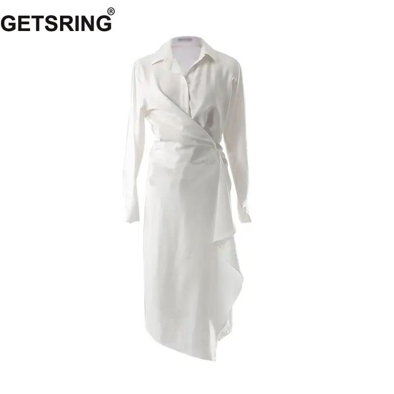 

GETSRING Women Dress Temperament All Match Vintage Dresses Long Sleeve High Waist Slim Irregular White Dress Spring Autumn 2019
