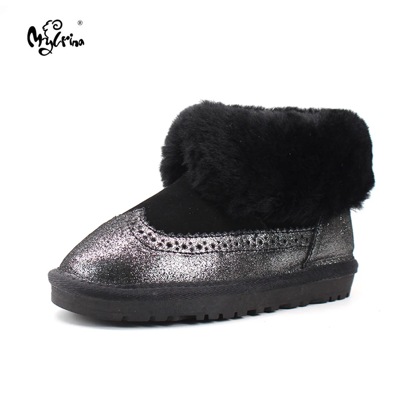 

MYLRINA Top Brand 2018 New Children Snow Boots For Baby Boys Girls Kids Genuine Sheepskin Leather Natural Fur Warm Winter Shoes