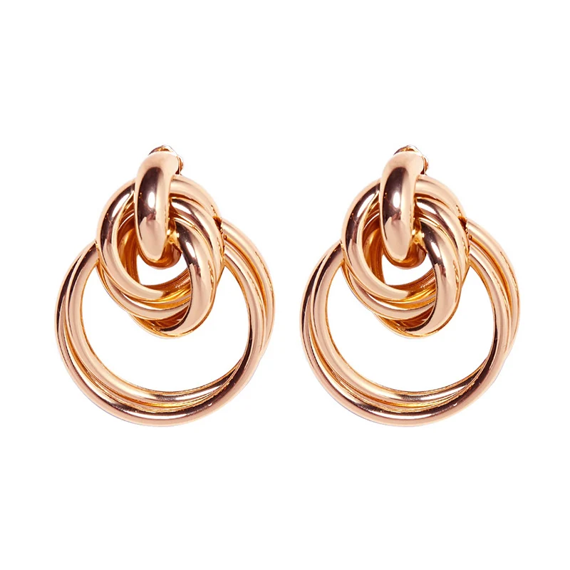 

2019 Fashion Gold Metal Drop Earrings for Women Steam Punk Big Round Knot Design Statement Earrings Jewelry Brincos