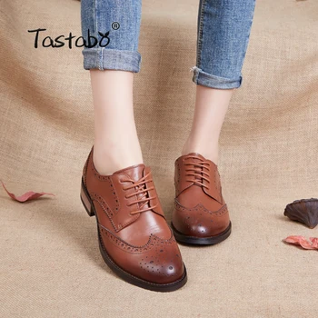 

Tastabo Bullock style women's shoes Leather breathable thick heel women's shoes British retro lace-up shoes Comfortable wild