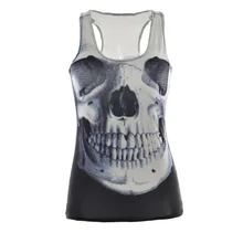 Women Personality Sports Tank Tops Lady Sexy Sleeveless T Shirt Clothes Elastic Yoga Running Vests Camisole Skull Digital Print