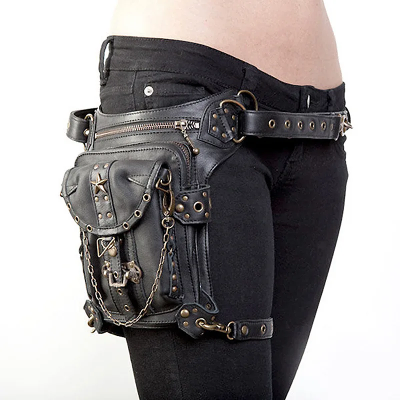 

LHLYSGS Steampunk Retro Motorcycle Leg Bag Fashion Design Waist Bag Multifunctional Shoulder Bag Travel Fashion Crossbody Bag