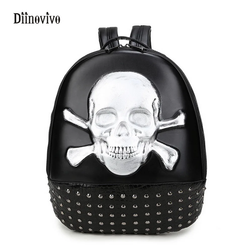 

DIINOVIVO Fashion Round Backpacks Youth Leather Skull Female Travel Bag Rock Style Rivet Women Embossing School Bags WHDV0128