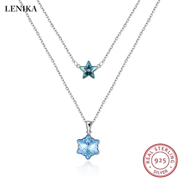 

LEKANI Crystals From Swarovski Necklaces For Women Fashion Star Snowflake Necklaces Pendants Real 925 Silver