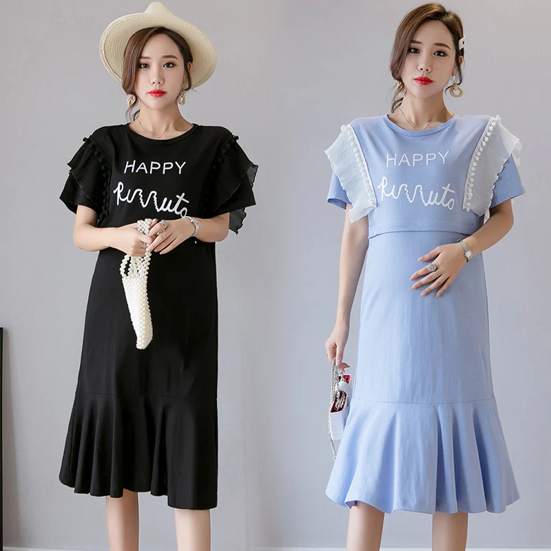 

Cotton Ruffle Maternity Nursing Dress Pregnancy Breastfeeding Dresses Clothes for Pregnant Women Wear Feedding Clothing Summer