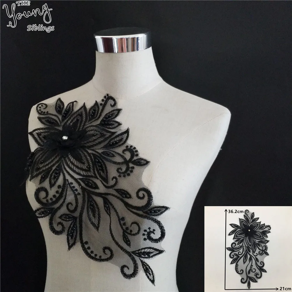 

New arrive Black ABS pearl Embroidery 3D flower Lace Collar DIY Sewing Lace Neckline Applique Dress Accessory Craft Scrapbooking