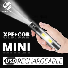 MINI lampe de poche LED Rechargeable avec Support de lampe latéral COB, 3 modes d'éclairage torche LED, adapté au cyclisme, au camping, etc.