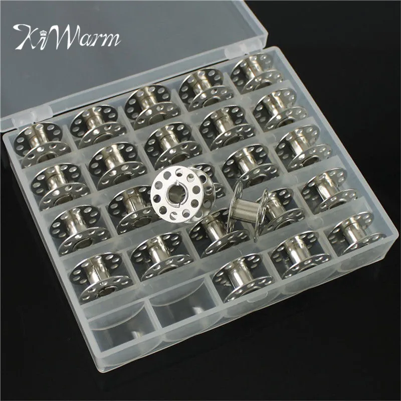 

KiWarm Durable 25Pcs Standard Sewing Machine Empty Bobbins with Plastic Box Rotary Spools Reels Part Home Sewing Accessories