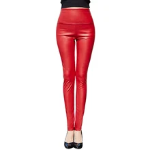 2017 Thicken Winter PU Leather women pants high waist elastic fleece stretch Slim woman pencil pants