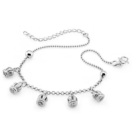 Women fashion 925 silver crown pendant chains noble princess anklets summer sterling silver accessories free shipping