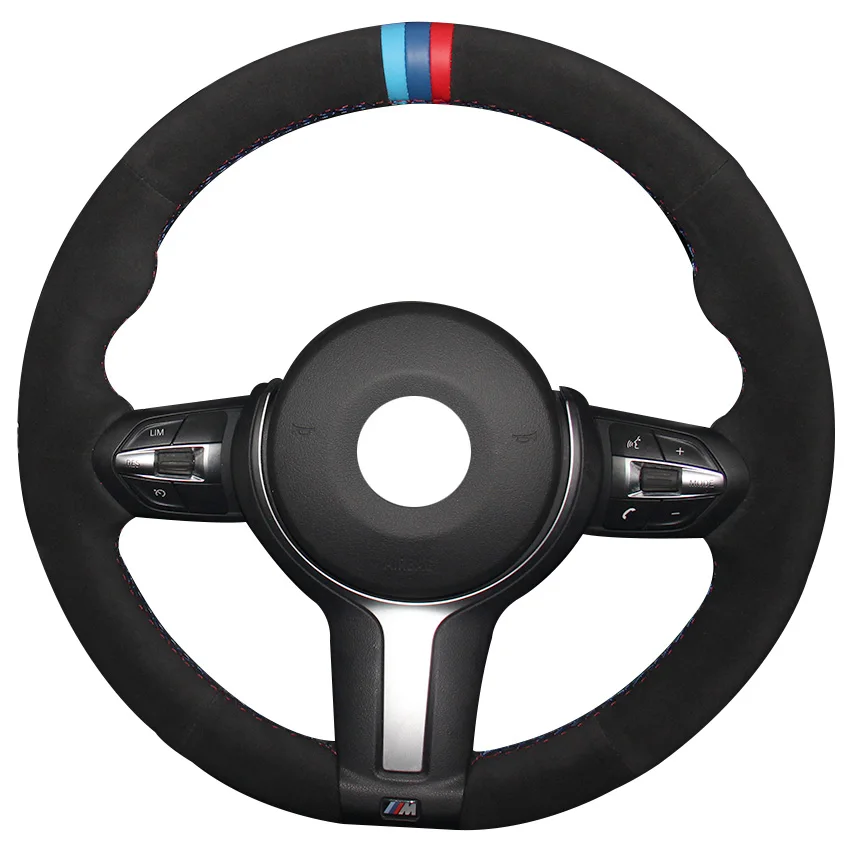 

Light Blue Blue Red Marker Black Suede Steering Wheel Cover for BMW F87 M2 F80 M3 F82 M4 M5 F12 F13 M6 F85 X5 M F86 X6 M F33 F30