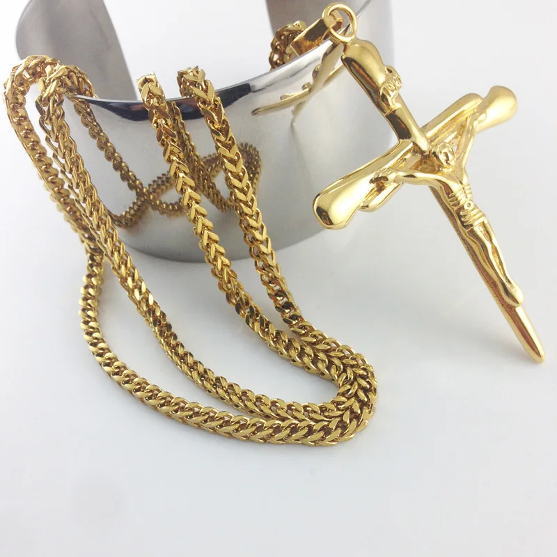 JSBAO Новая мода 3 мм 28 дюймов Франко цепи Иисуса в Крест Подвески хип хоп стиль ожерелья и подвески для мужчин ювелирные изделия