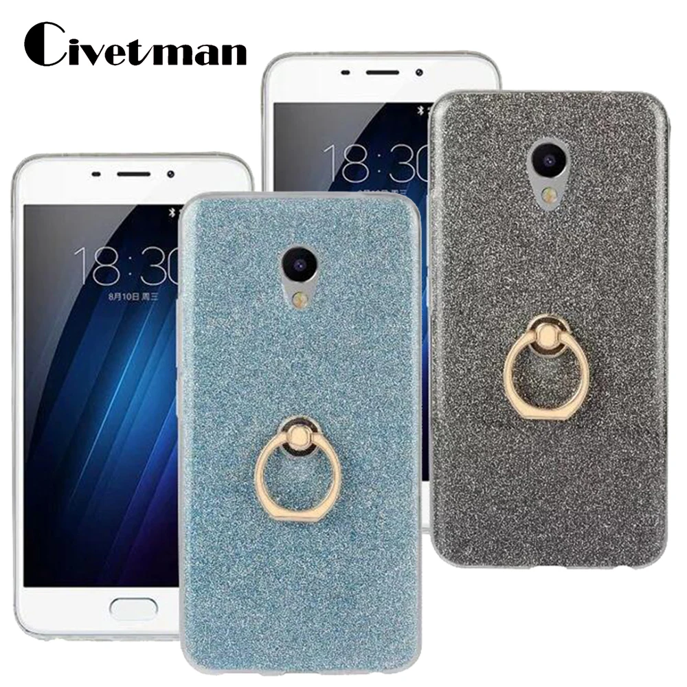 Cover Phone Case For Meizu M3E Meilan E 5.5&quot High Quality TPU Silicone Transparent Shell Flash Glitter Powder Finger Ring Stent |