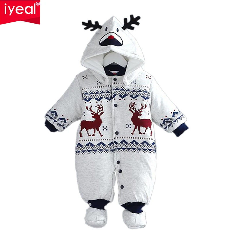 IYEAL/Теплый детский комбинезон с рождественским оленем для новорожденных мальчиков; Детский комбинезон с капюшоном; Одежда для младенцев; зимняя одежда для малышей