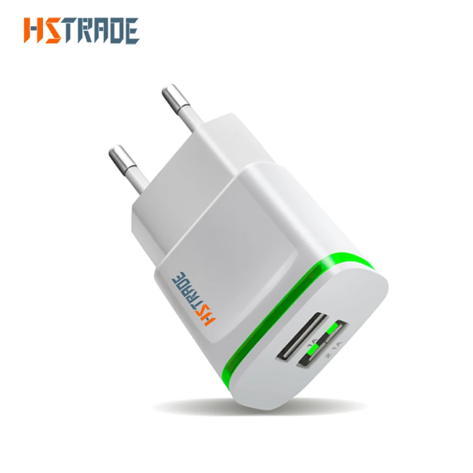 

HSTRADE 5V 2A EU Plug LED Light 2 USB Adapter Mobile Phone Wall Charger Device Micro Data Charging For iPhone 8 6 iPad Samsung