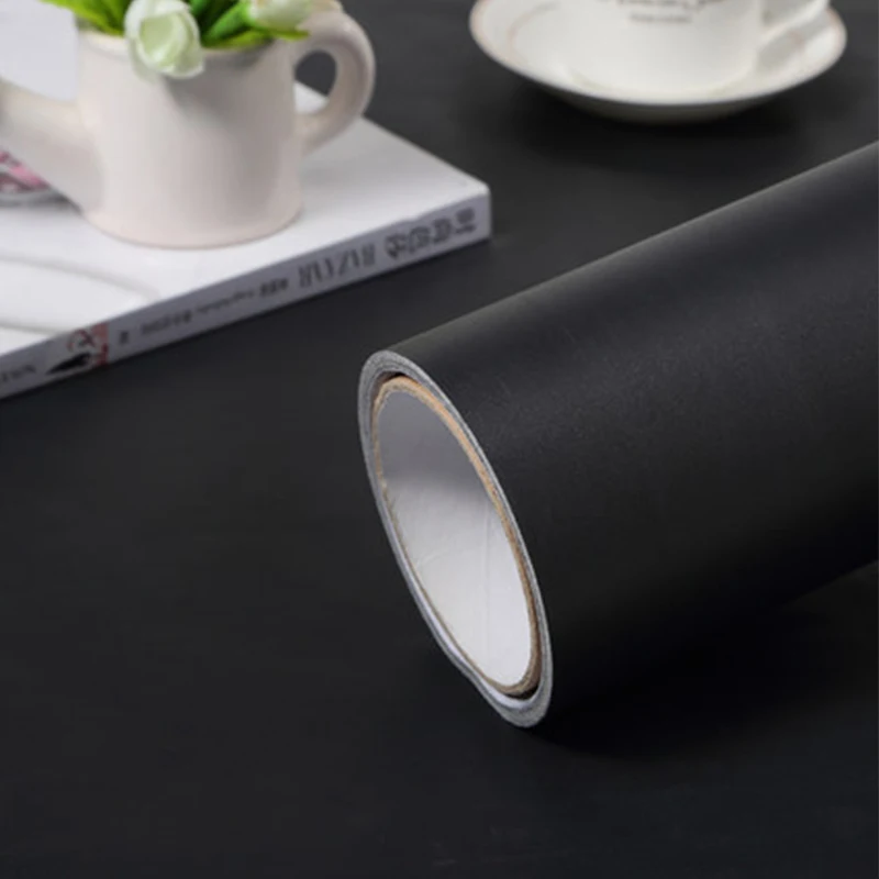 3 м/5 м Цветная декоративная контактная бумага пвх самоклеящаяся настенная бумага сплошной цвет матовая мебель для кухонного шкафа водонепроницаемая пленка - Цвет: Black