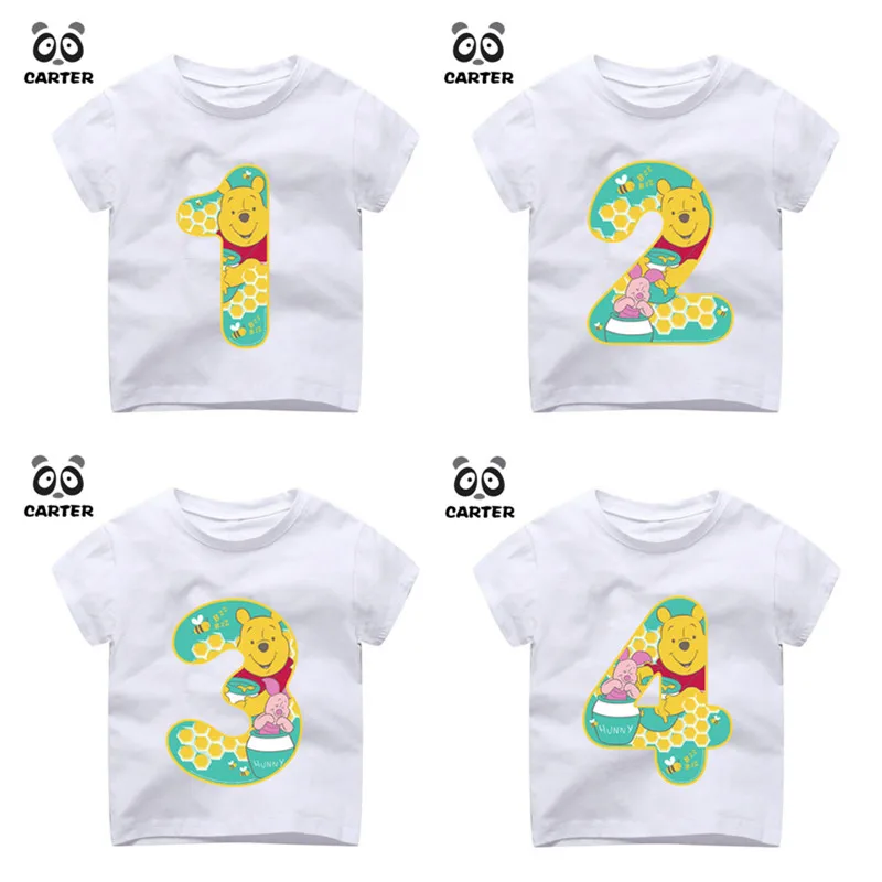 

Kid Happy Birthday Number 1~9th Cartoon Bear Number Print T-shirts Boy and Girl Number Tshirt Baby Summer Top Children Clothes