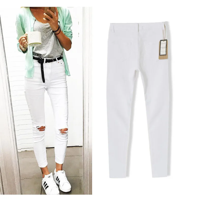 2017 Women Brand Clothing Skinny White Jeans New Street Style Popular Cotton Slim Pencil Pants High Waist Female Denim Pant Jean (7)
