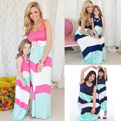 

New Fashion Mother Daughter Dresses Family clothes Striped Girls kids dress