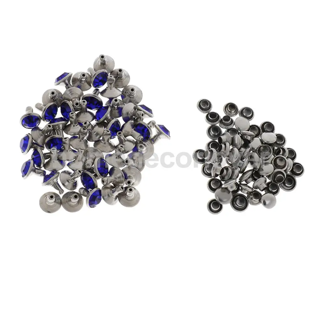 50 Sets Blue Rhinestone Rivets Crystal  Rivets Spots Studs Double Cap for DIY Leather Craft Clothes Bag Shoes Decor