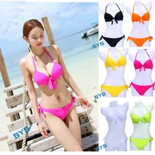 Шикарный Бразильский бикини для женщин, пуш-ап, неоновый цвет, купальник с бантом, Мягкий купальный костюм с бантом, купальник, пляжная одежда, бикини, платье