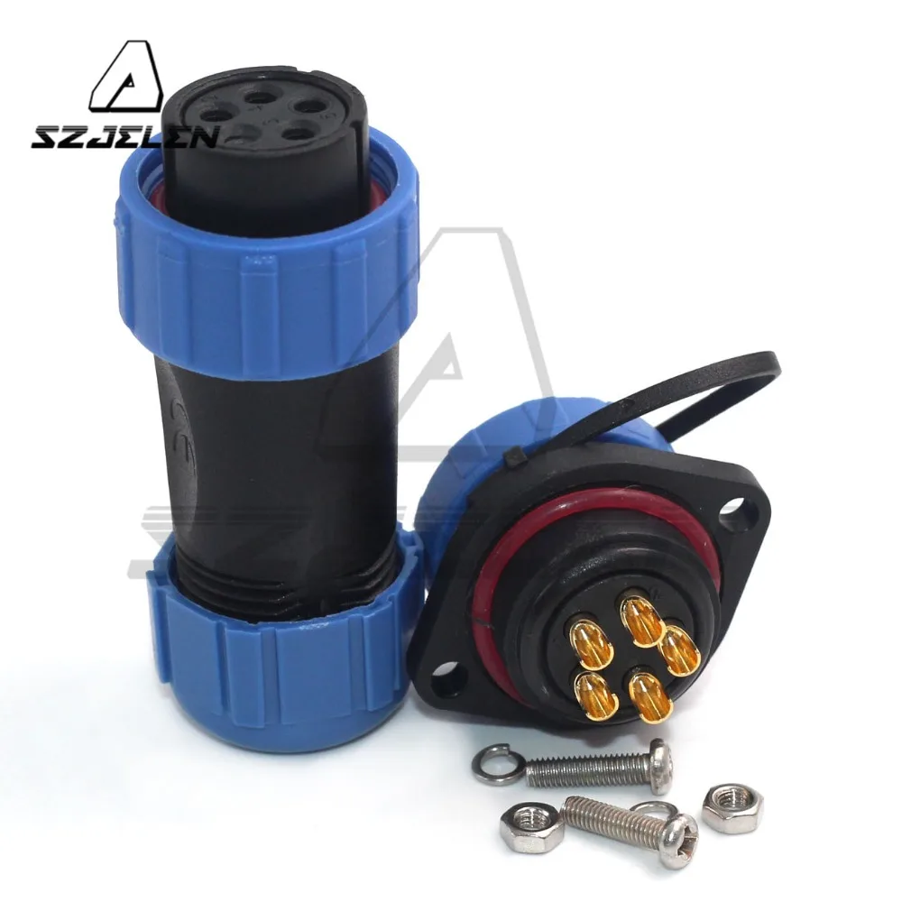 

SP21 Outdoor Waterproof Connector IP67 plug socket 5-pin power cable panel mount SP21 In-line Cable 30A