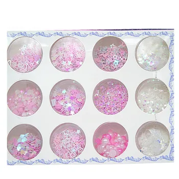 Unghie artistiche 3D Decorazioni Star Rotto Perla di Vetro Adesivi Paillettes Borchie Pendenti e Ciondoli Rosa Bianco Mix Glitter per unghie Paillette Fiocchi di Strumenti